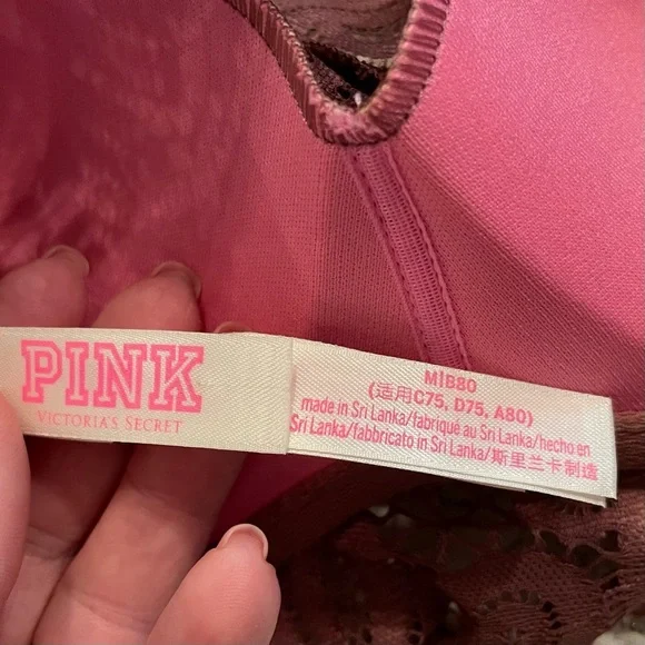 Pink by Victoria Secret Mauve Lace Size M Racerback Push Up Lace High Neck Bra - Picture 7 of 9